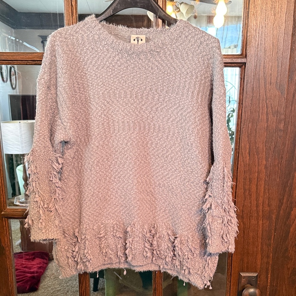 Rain + Rose Women Large Lavender‎ Eyelash Fringe Popcorn Knit Sweater RN115500